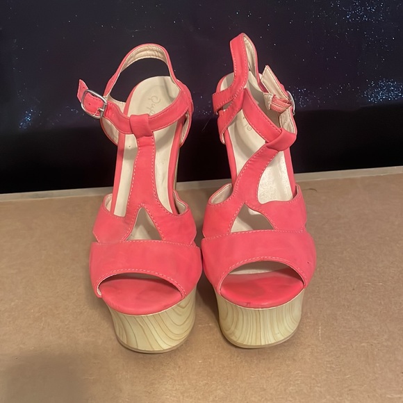 Qupid coral platform wood platform heels - Picture 2 of 6